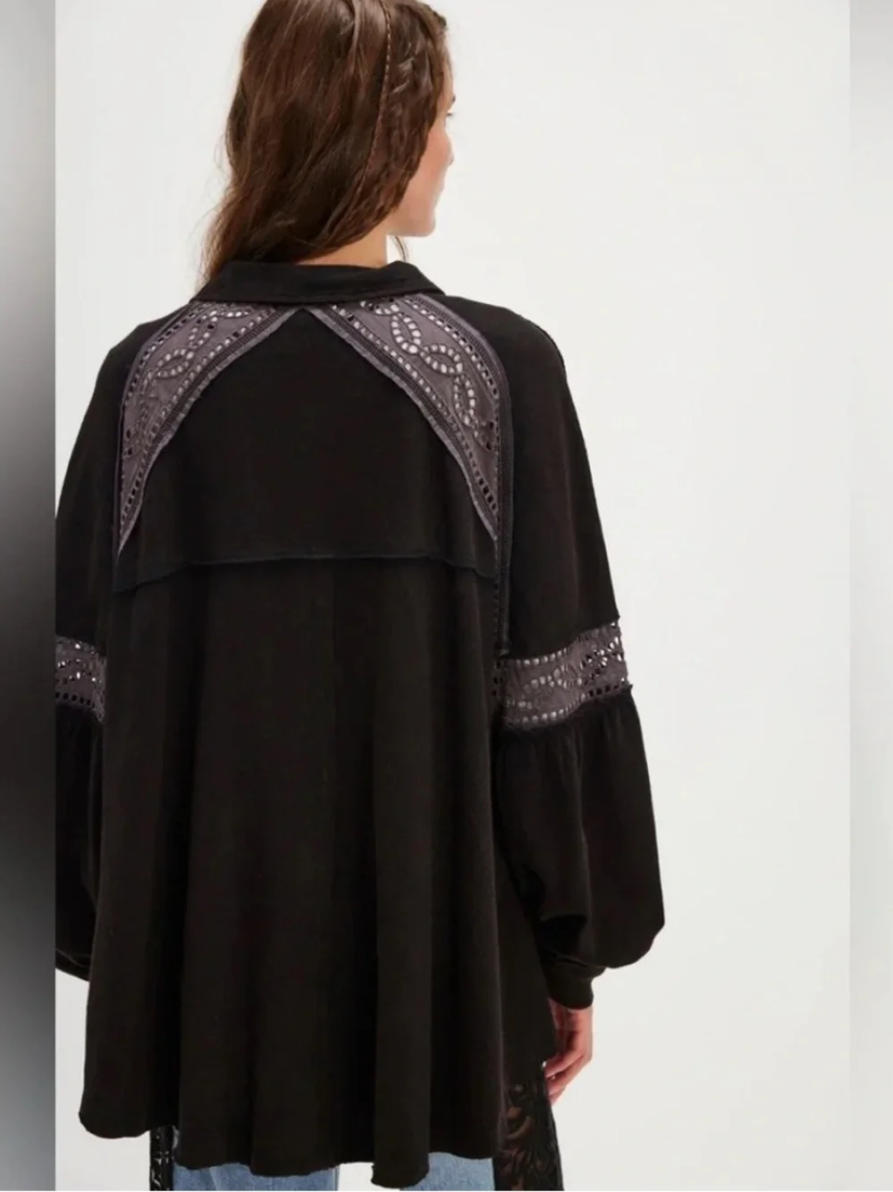 Free People We The Free Blue Ridge Floral Embroidered Button Down Oversized Top